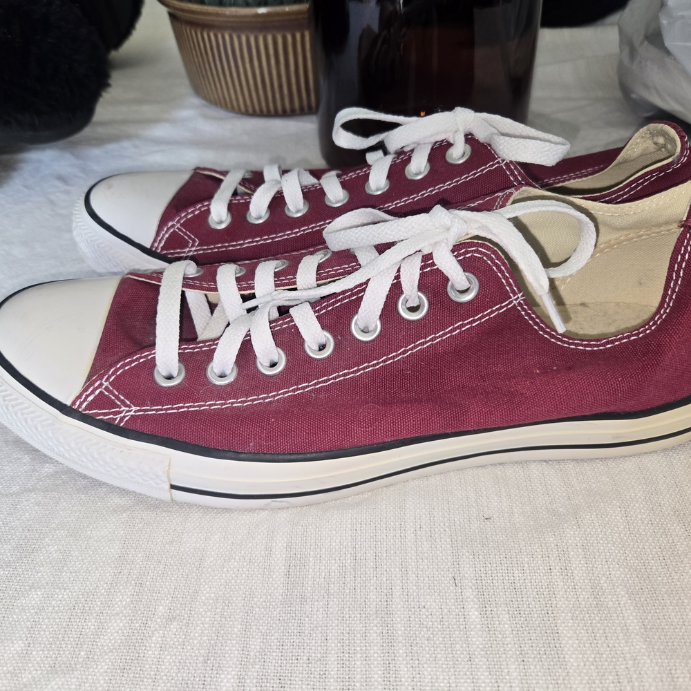 Burgundy Canvas Sneakers with White Laces